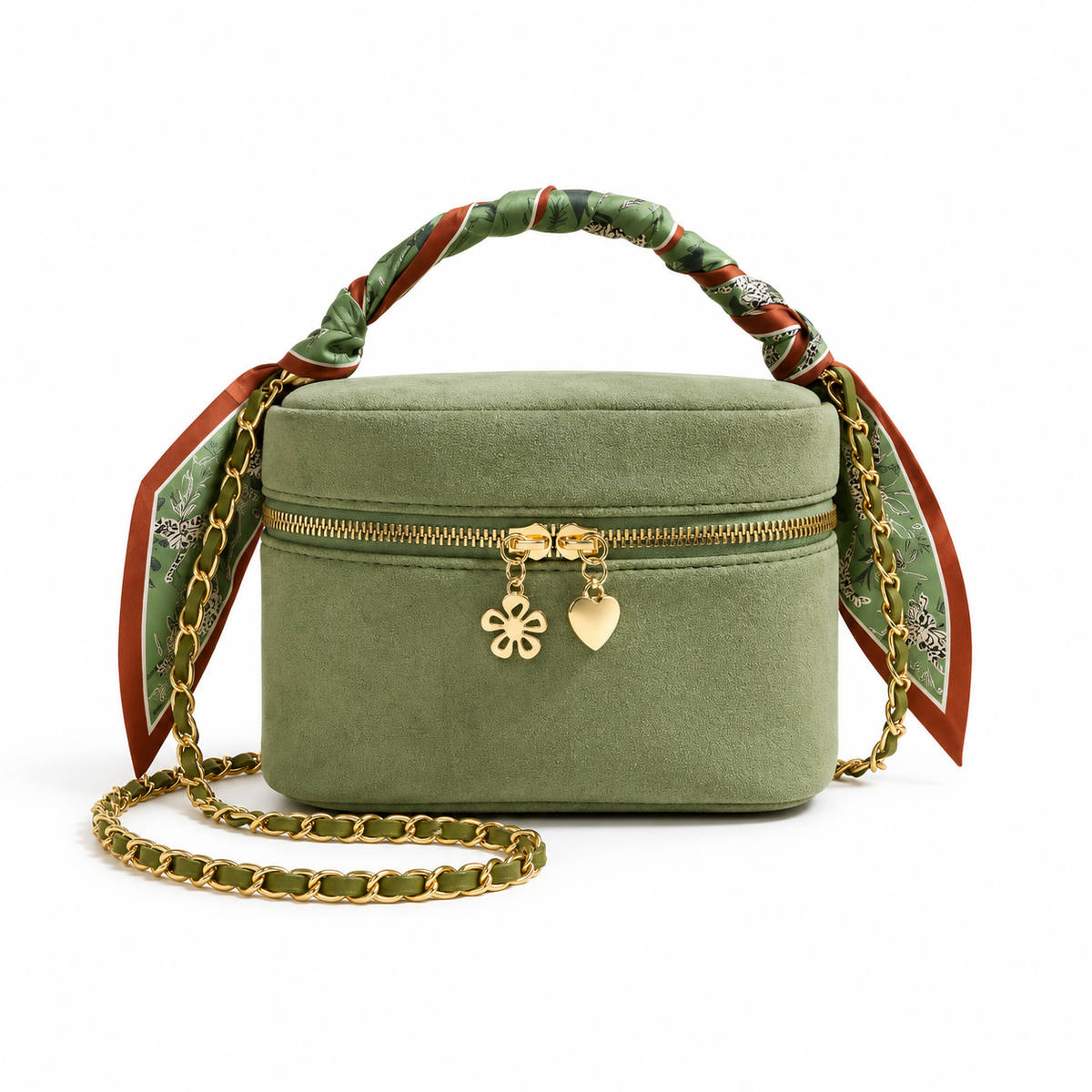 Olive Green Crossbody Bag With Scarf