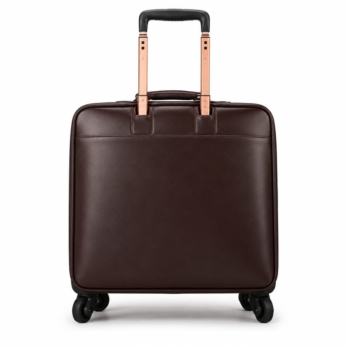 Coffee Brown Leather Trolley Travel Bag