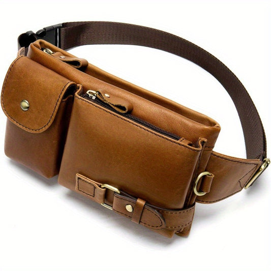 Waist Fanny PackGenuine and Slim with Adjustable Waistband Brown