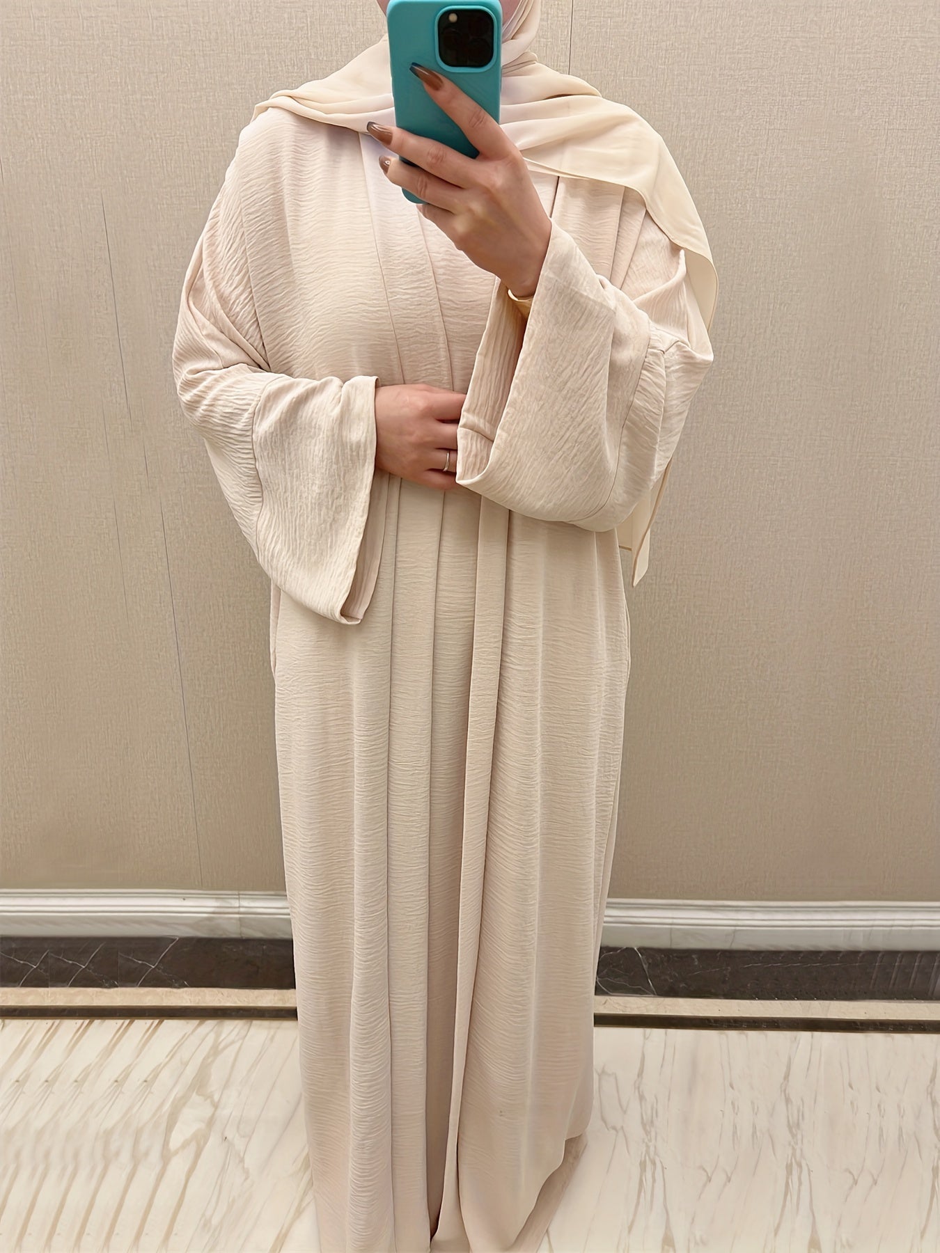 Muslim Lady 2pcs Arabic Abaya Set Eid Abaya Inner+open Abaya With Pocket