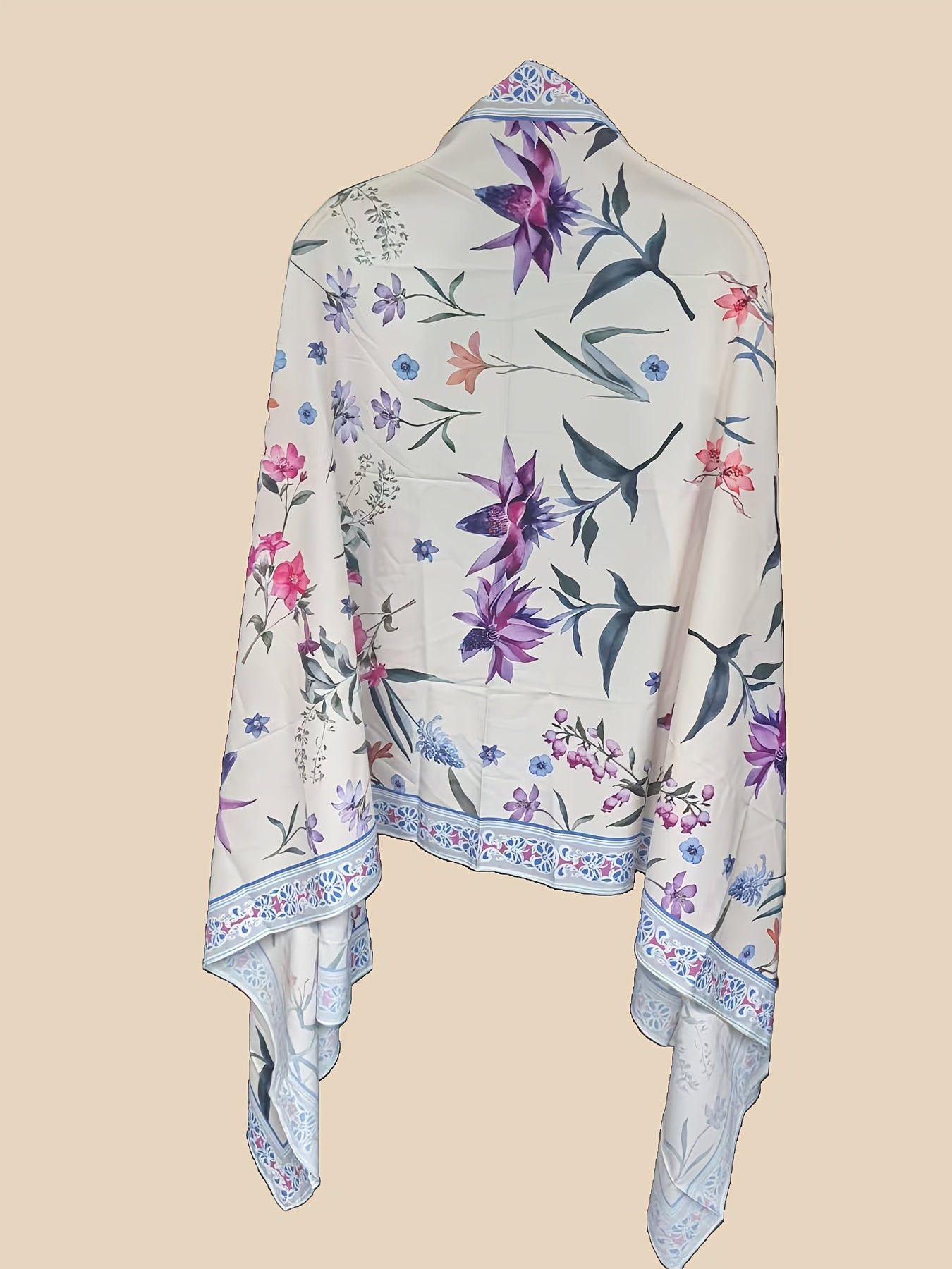 Floral Print V-Neck Abaya Robe with Long Sleeves - Lightweight Loose Fit Long Dress and Headscarf Set for Women, Spring/Summer Collection, Versatile Fashionable Long Robe, Headscarf 2pcs