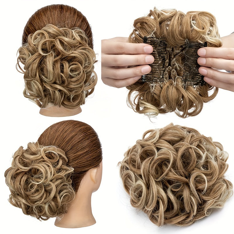 A Messy Short Lady's Hairstyle With A Clip-on Curly Hair Bun