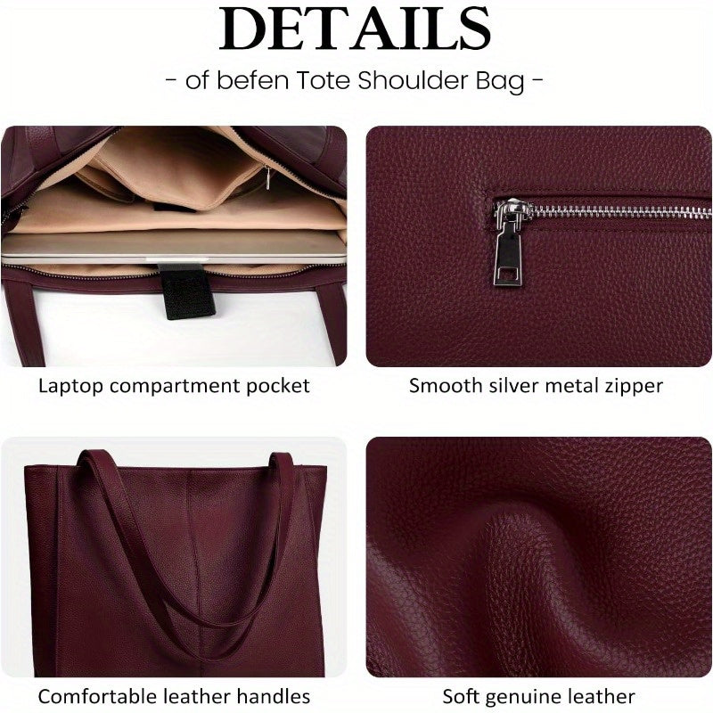 Women's Genuine Professional Work Tote Bag with 14" Laptop Compartment - Large Capacity Handbag with Golden-Tone Hardware, Zippered Pocket & Smooth Wide Handle, Scratch-Resistant & Lightweight (1.7lbs) for Travel, Work, Every