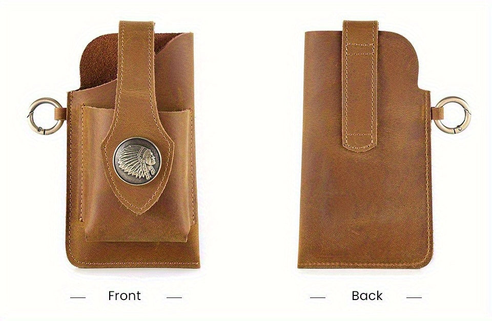 Men's Genuine Leather Mobile Phone Key Waist Bag Creative Vegetable Tanned Leather Waist Bag Men Wear Belt Tactical Waist Bag