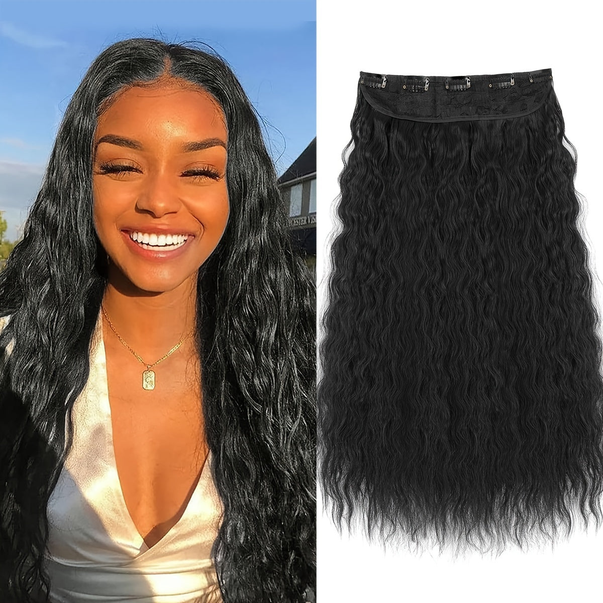 Ombre Colored 24-Inch Long Wavy Curly Synthetic Hair Extensions with a Clip Design