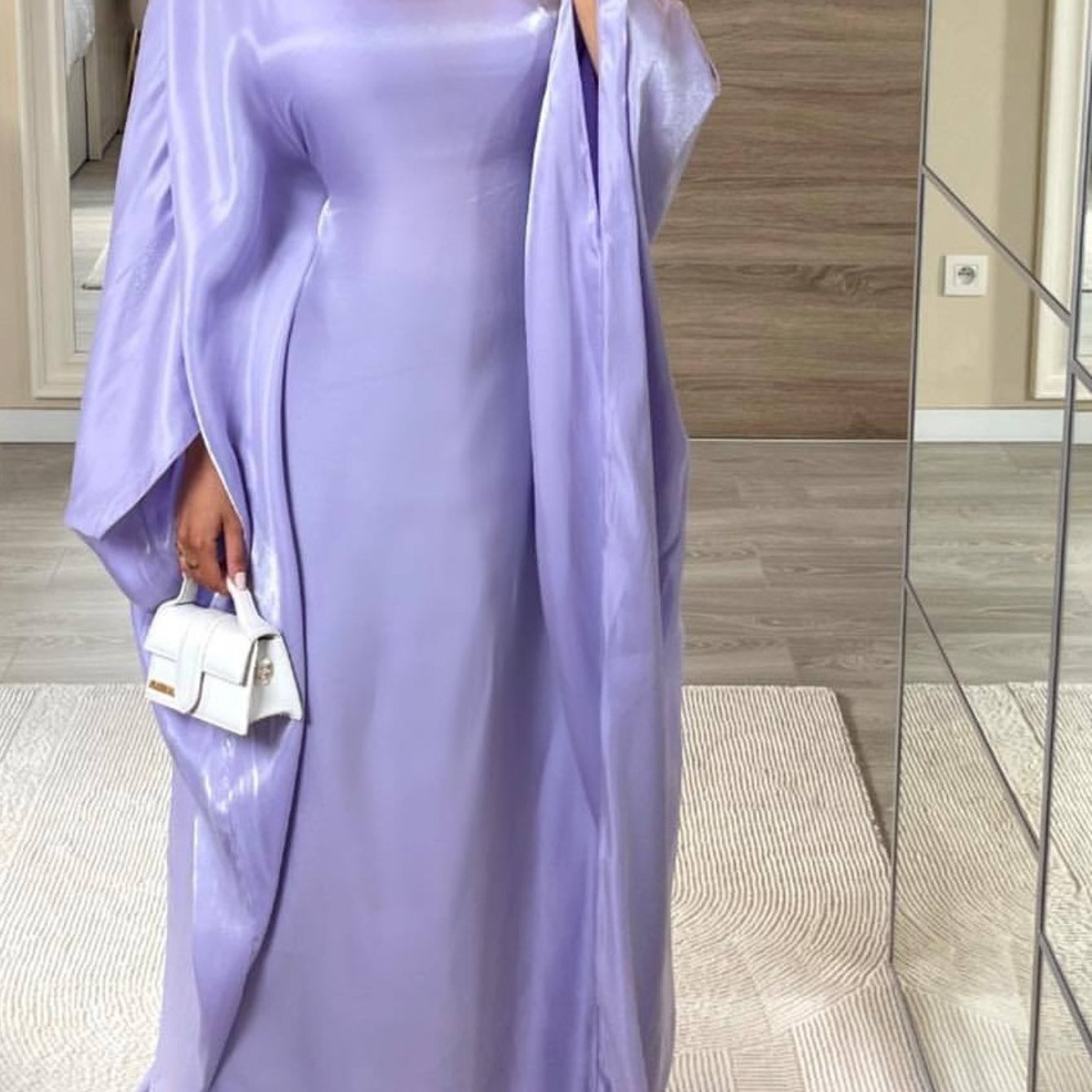 Plus Size, Women's Elegant Lavender Turkish Abaya Robe - Long Sleeve Floor-Length Party Dress with Princess Sleeves, Slim Fit All-Season Modest Gown for Dubai Events, Weddings