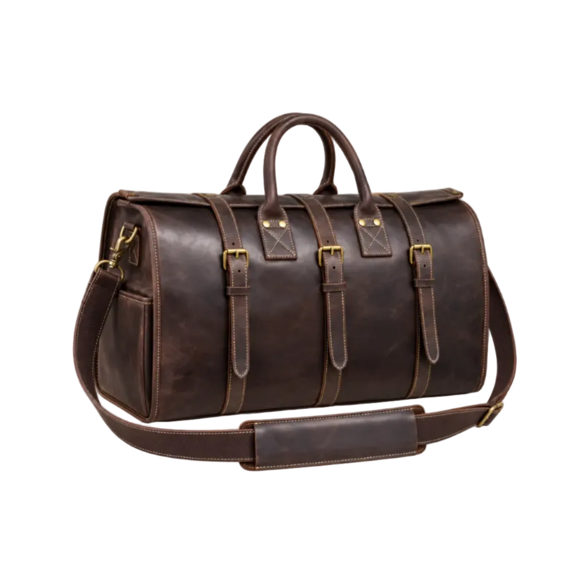 Vintage Brown Triple Buckle Overnight Bag