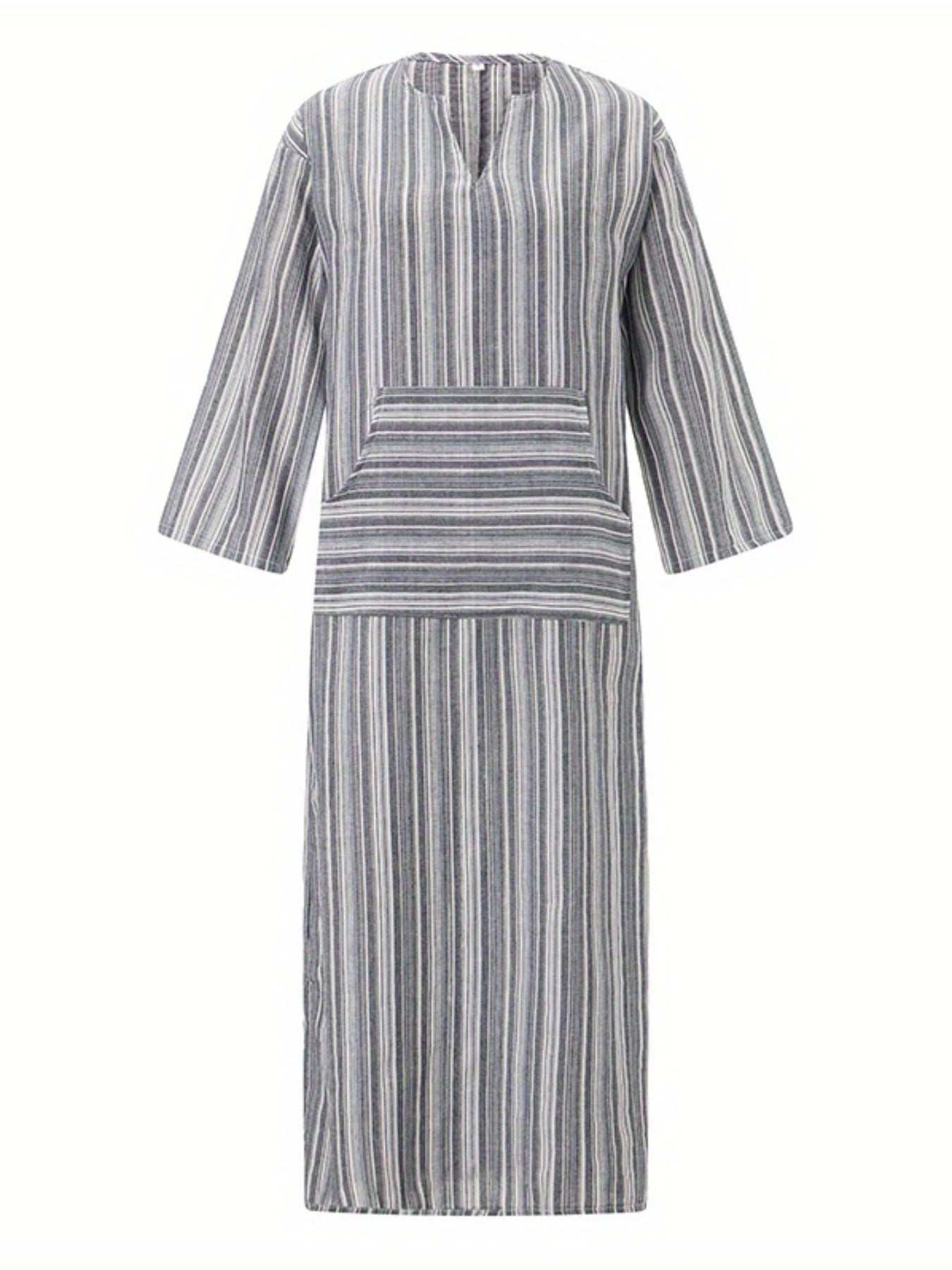 Women's Loose Dresses Striped V Neck Caftans 3/4 Sleeve Casual Loose Maxi Beach Dress with Pockets
