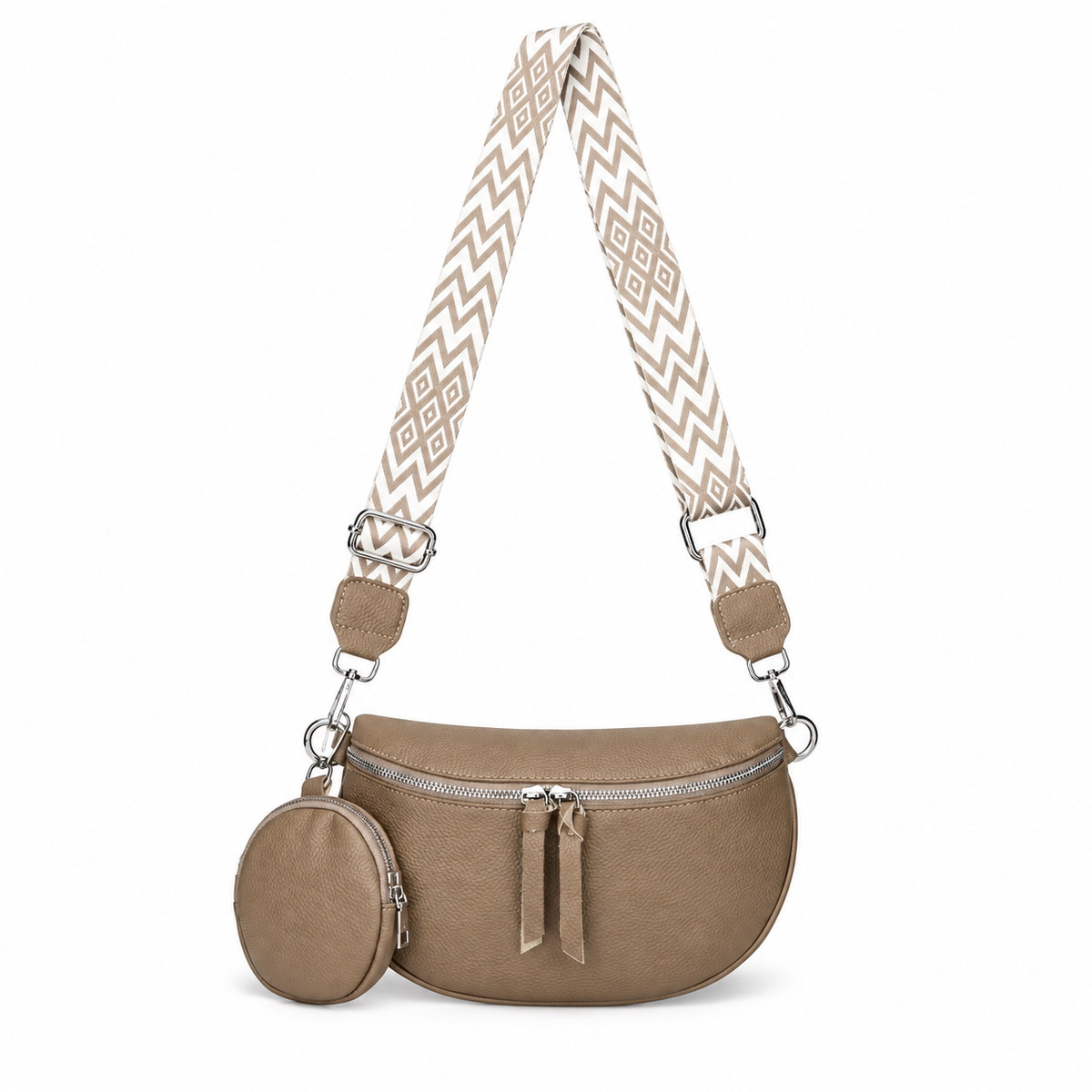 Khaki Crescent Sling Bag With Pouch