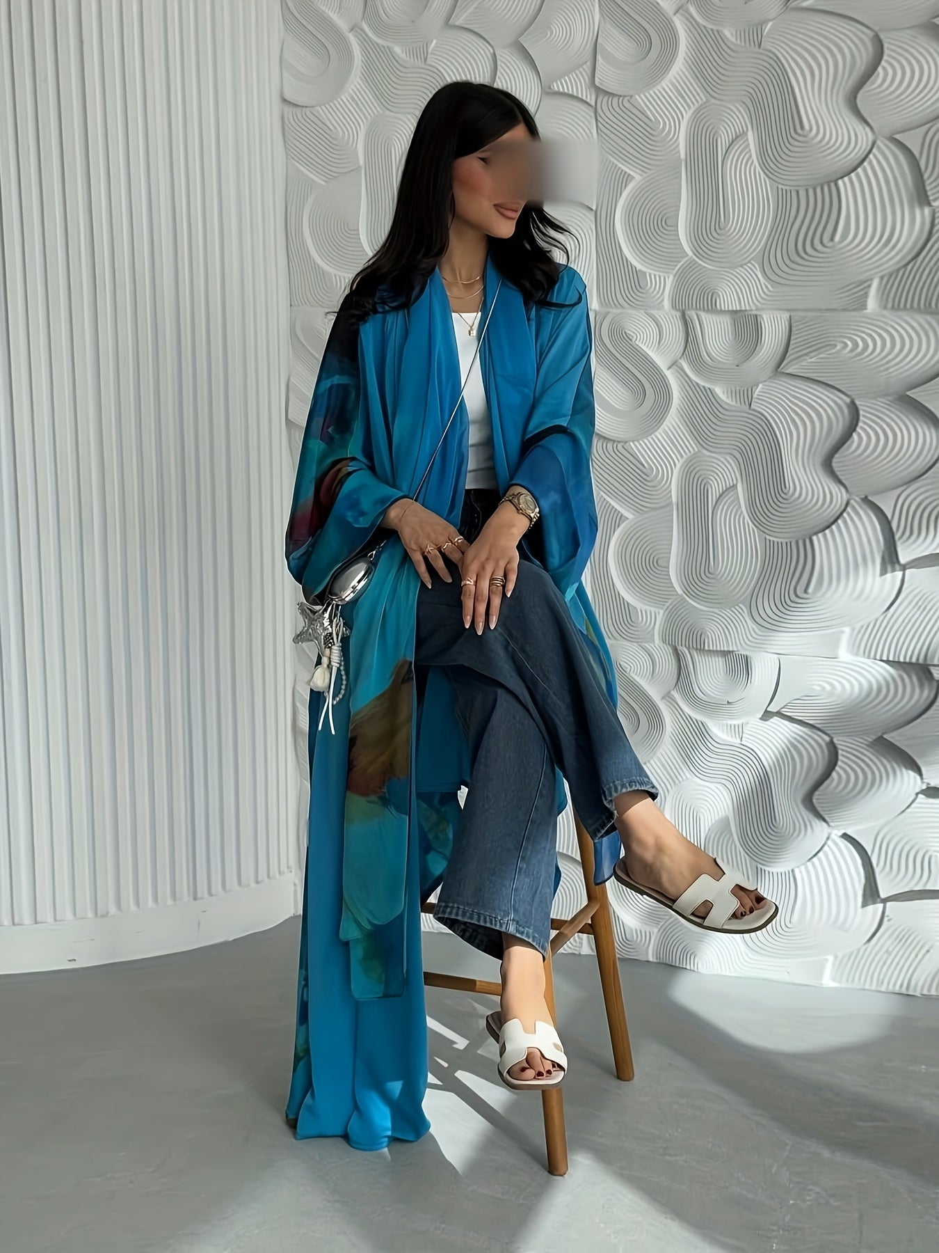 New modest Muslim scarf chiffon printed two-piece set Middle East fashion cardigan kimono abaya coat.
