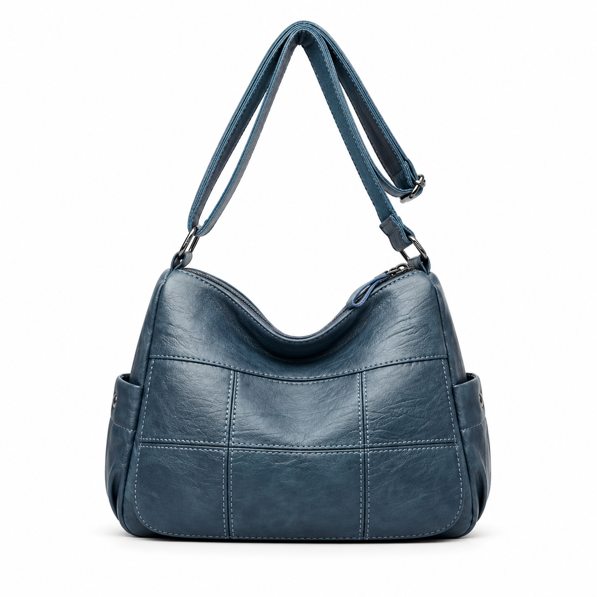 Blue Textured Multi Pocket Crossbody Bag