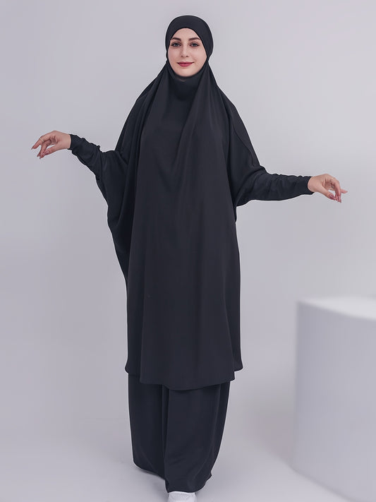 2pcs Dubai Islamic Muslim Women Jilbaab Abaya Long Skirt Pray Abaya Set for EID Ramadan