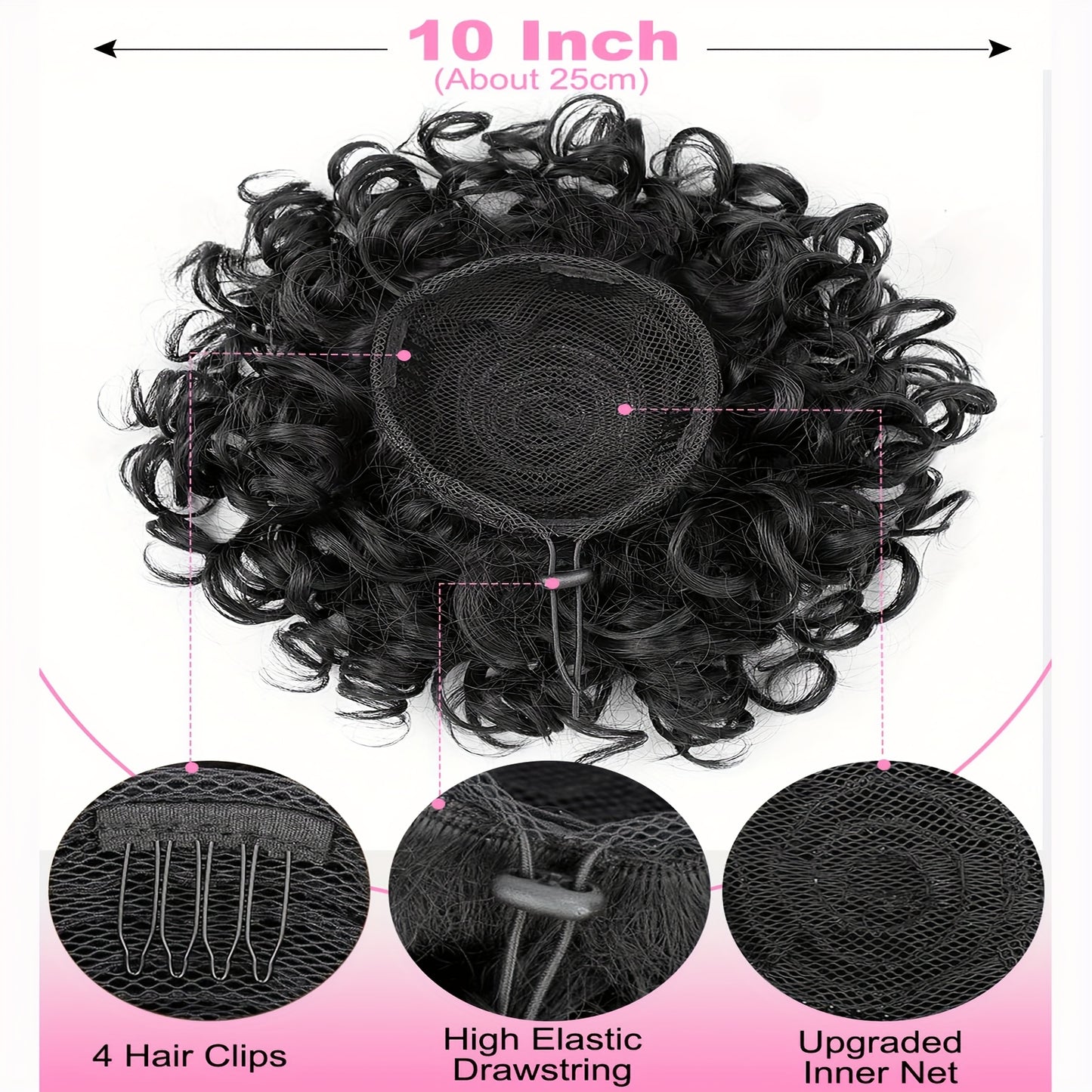 Stunning And Gorgeous Large Clip-In Afro Curly Synthetic Hair Bun - A Secure Drawstring Synthetic Hair Bun with Curls, Reusable Ponytails for Women, Available in a Variety of Gradient Colors: Brown, Dark Brown, Blonde, Copper