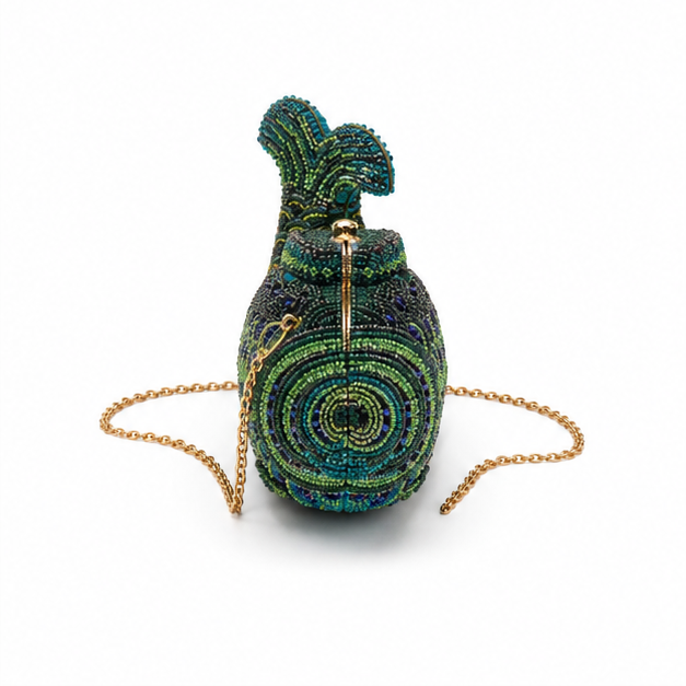 Hand-Beaded Fish-Shaped Evening Clutch Bag
