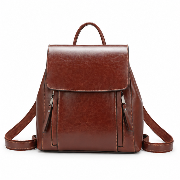 Classic Coffee Leather Adjustable Backpack