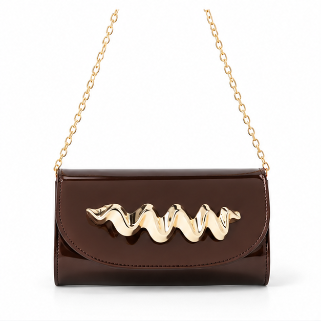 Glossy Chocolate Gold Chain Evening Bag