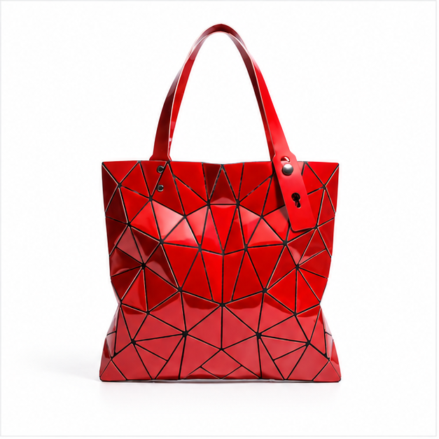 Red Geometric Glossy Structured Tote Bag