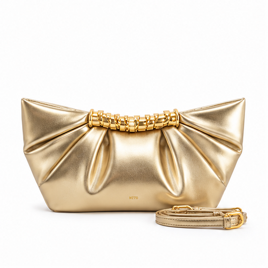 Gold Pleated Elegant Evening Clutch Bag