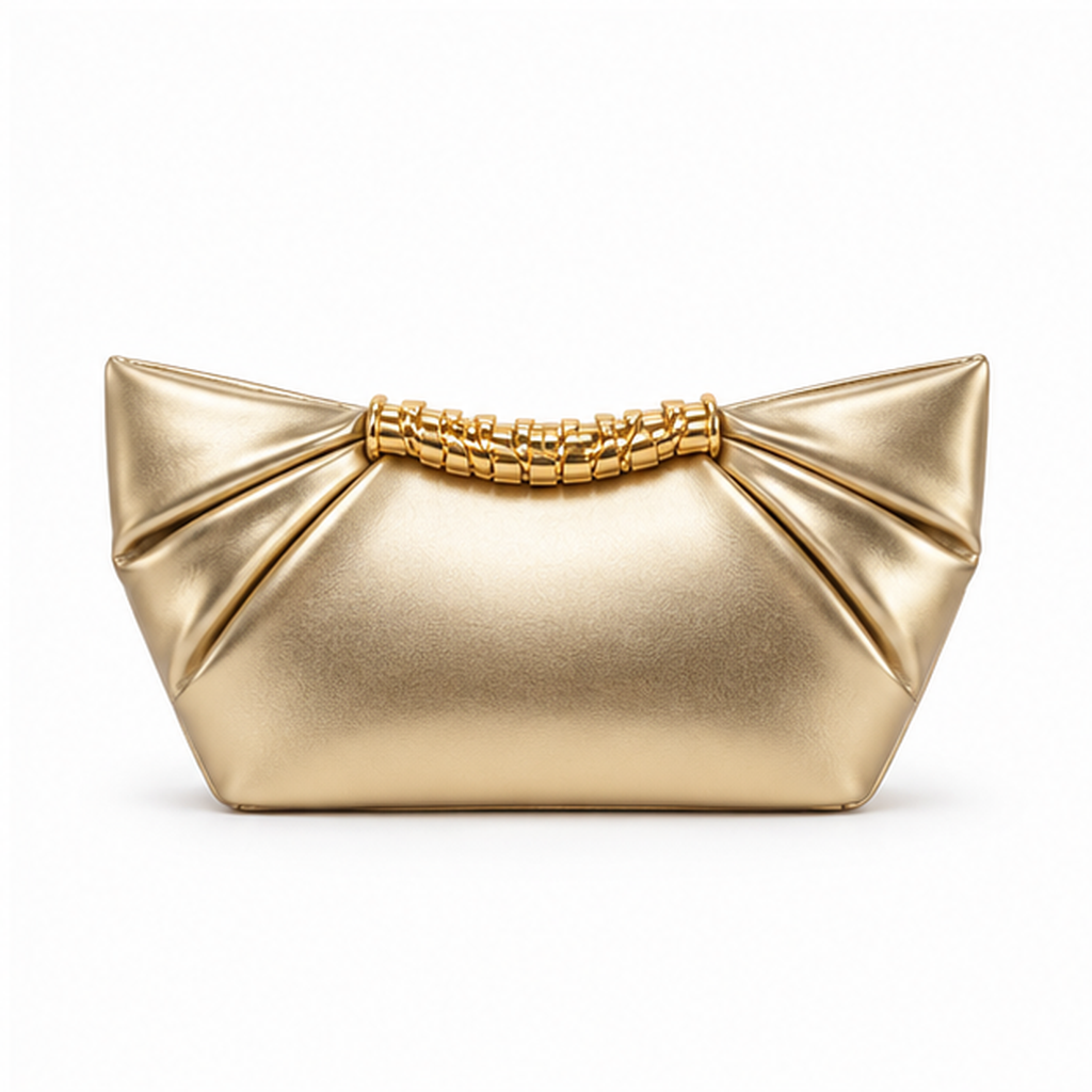 Gold Pleated Elegant Evening Clutch Bag
