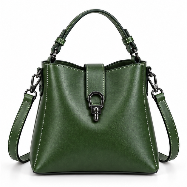 Green Structured Leather Crossbody Handbag
