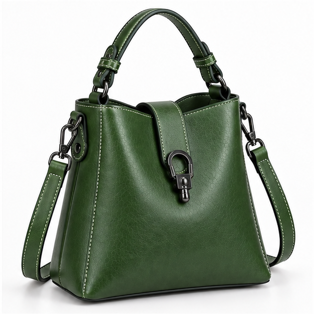Green Structured Leather Crossbody Handbag