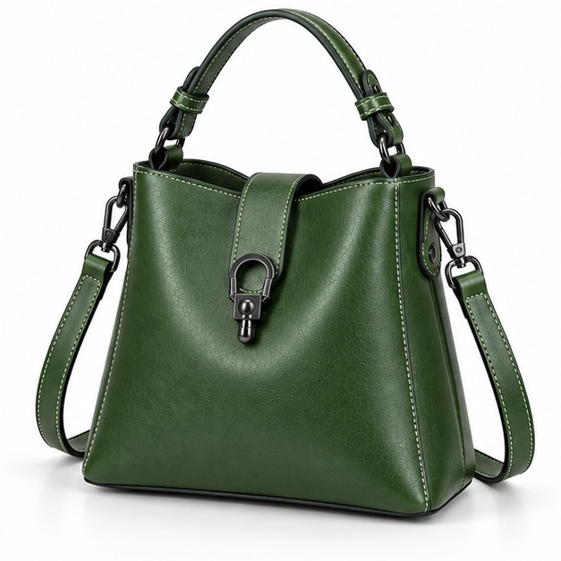 Green Structured Leather Crossbody Handbag