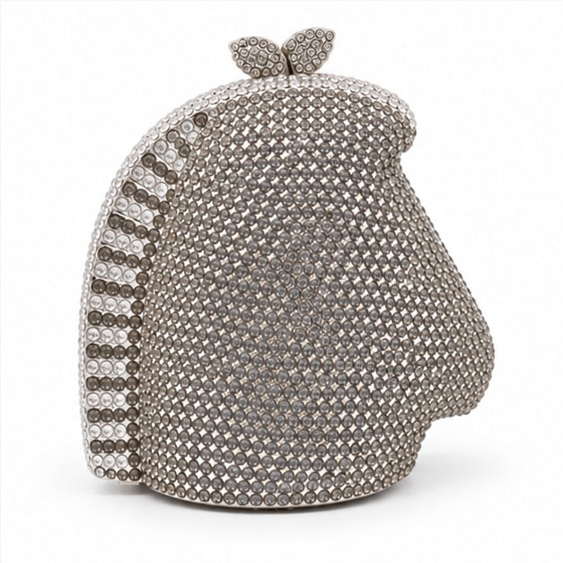 Grey Crystal Horse Head Evening Clutch