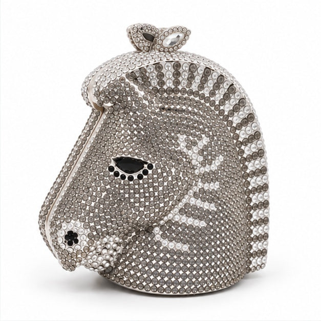 Grey Crystal Horse Head Evening Clutch