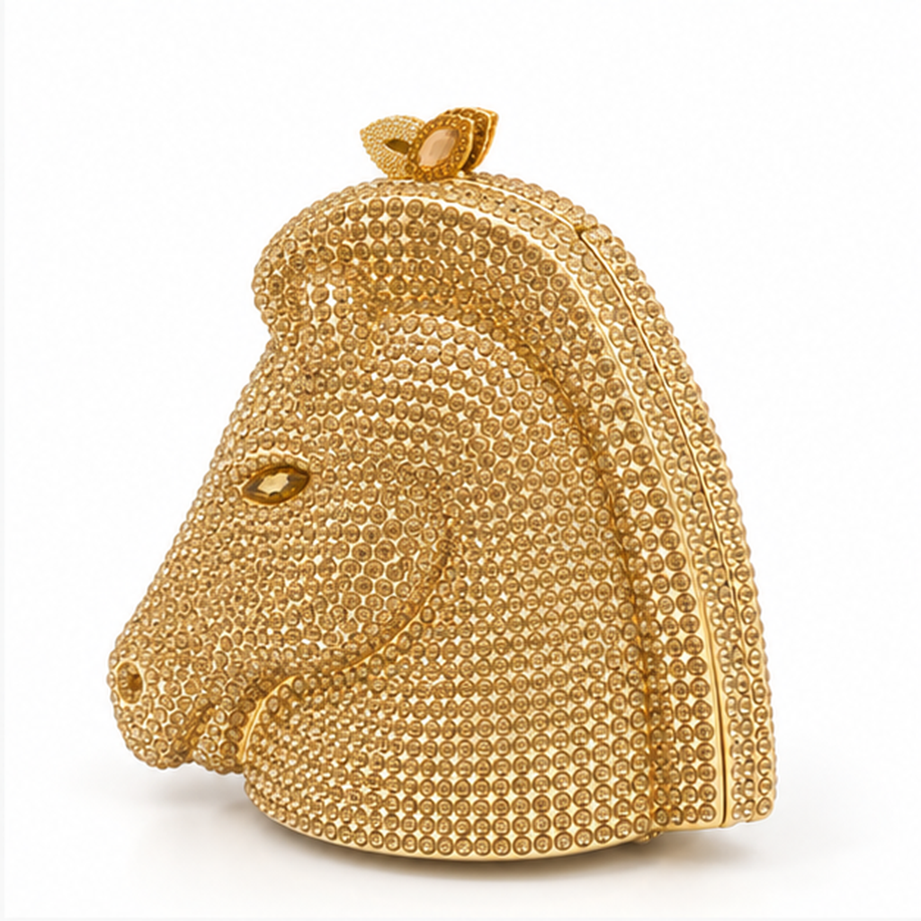 Golden Crystal Horse Head Evening Clutch