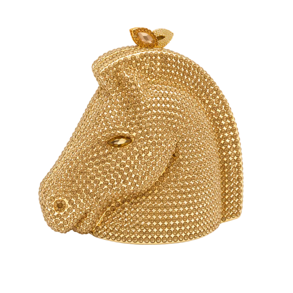 Golden Crystal Horse Head Evening Clutch