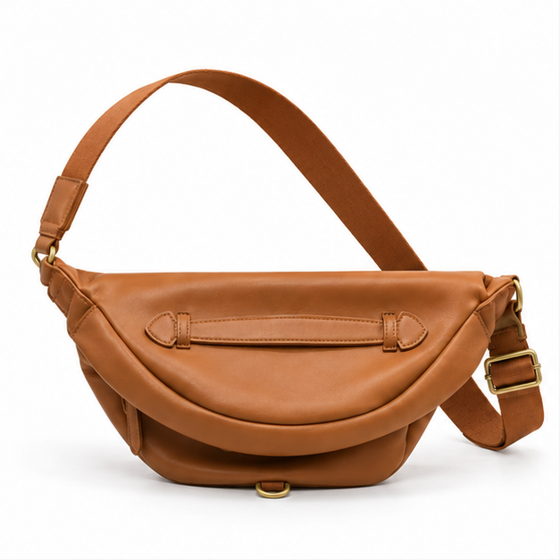Cognac Crescent Adjustable Everyday Crossbody Bag