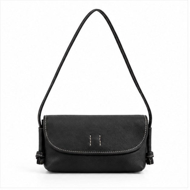 Black Pebbled Leather Crossbody Flap Shoulder Bag