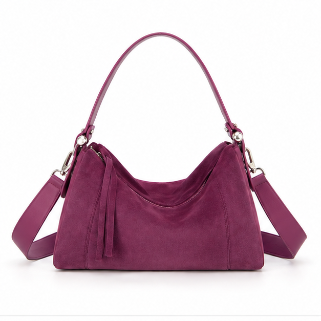 Plum Suede Slouchy Shoulder Handbag Purse