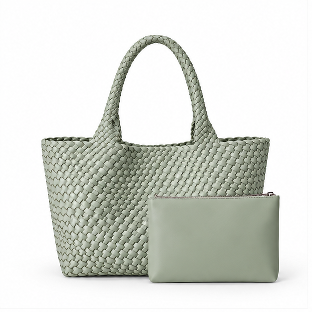 Sage Woven Tote With Matching Pouch