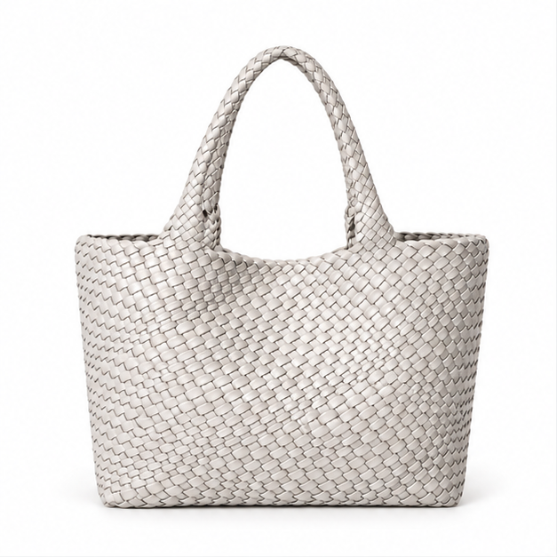 Ivory Woven Braided Large Tote Handbag