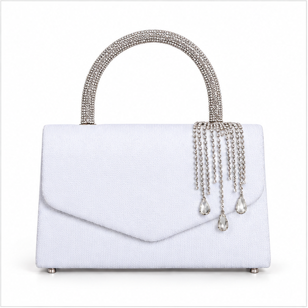 White Crystal Tassel Evening Clutch Handbag