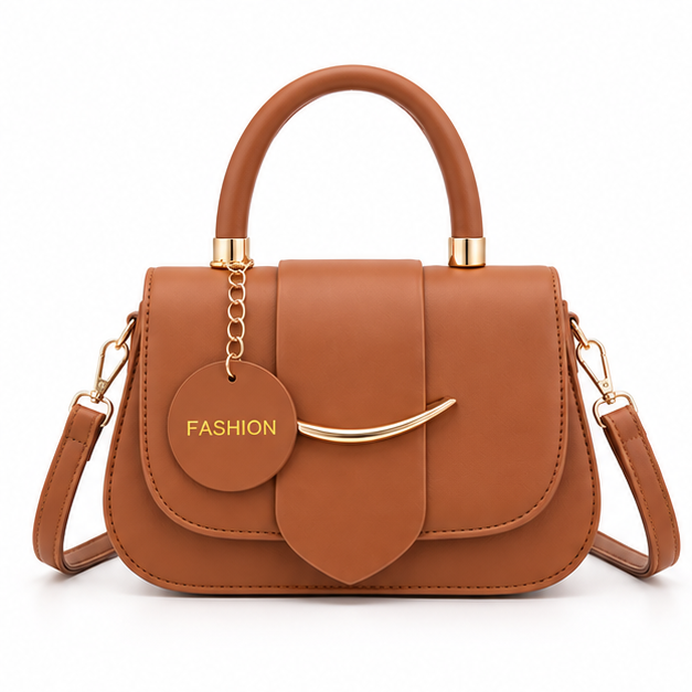 Elegant Cognac Structured Top Handle Handbag