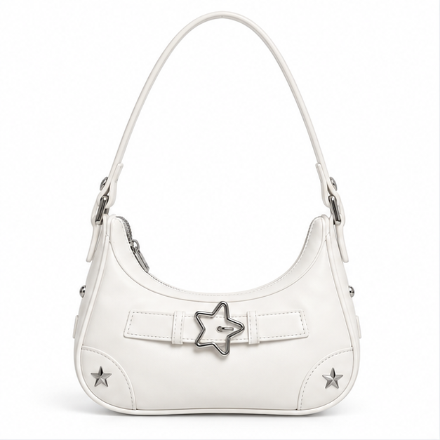 White Star Buckle Crescent Shoulder Bag