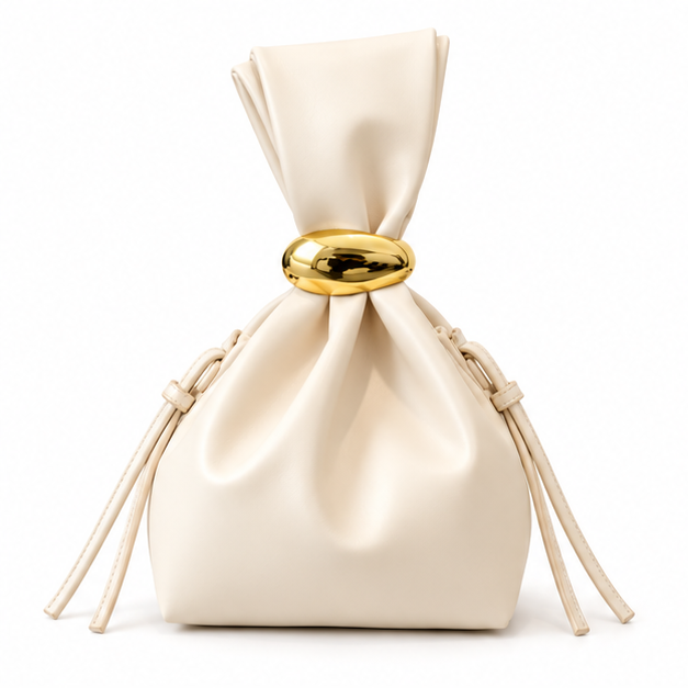 Elegant Ruched Gold Accent Pouch Bag