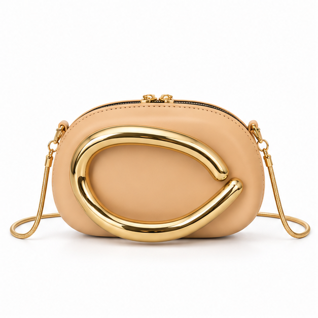 Elegant Khaki Gold Accent Evening Clutch Bag