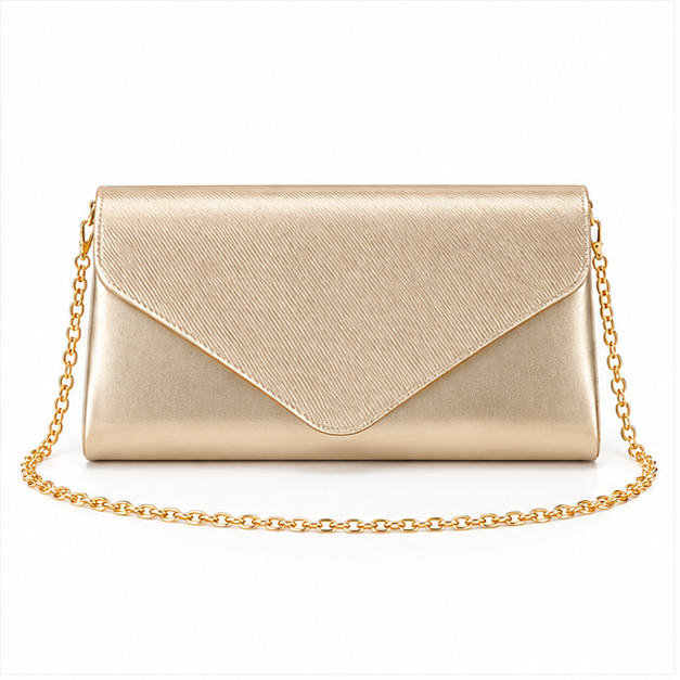 Champagne Gold Chain Envelope Clutch Bag