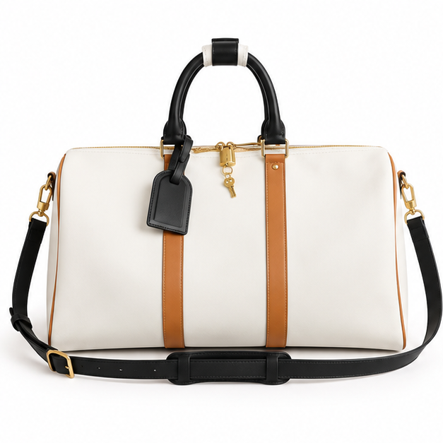 White Contrast Trim Travel Duffle Bag
