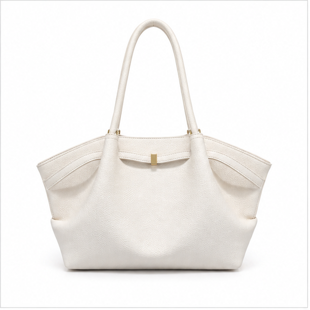 Ivory Pebbled Leather Elegant Shoulder Tote