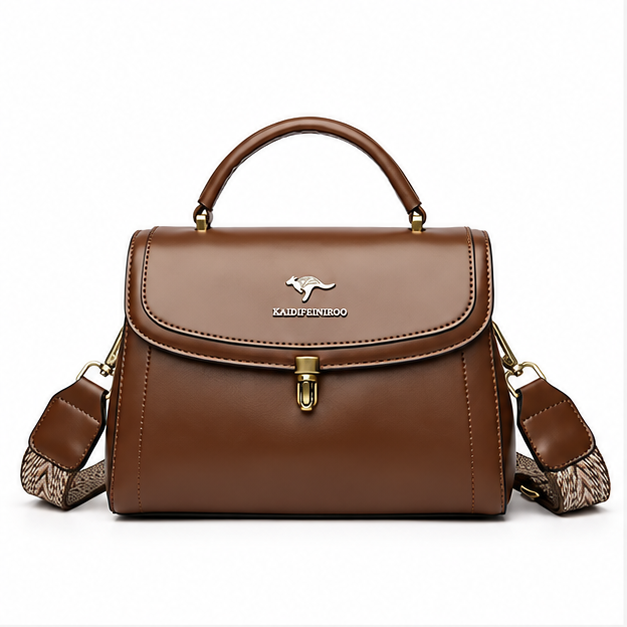 Khaki Structured Leather Crossbody Handbag