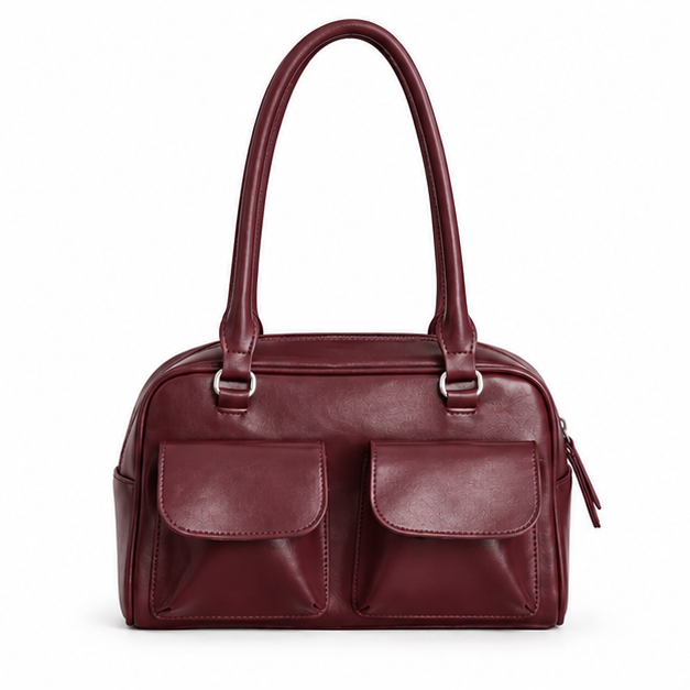 Burgundy Double Pocket Structured Shoulder Bag