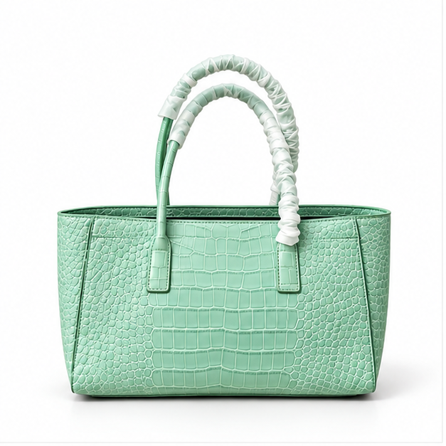 Mint Crocodile Texture Structured Tote Bag