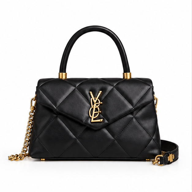 Elegant Black Quilted Top Handle Handbag