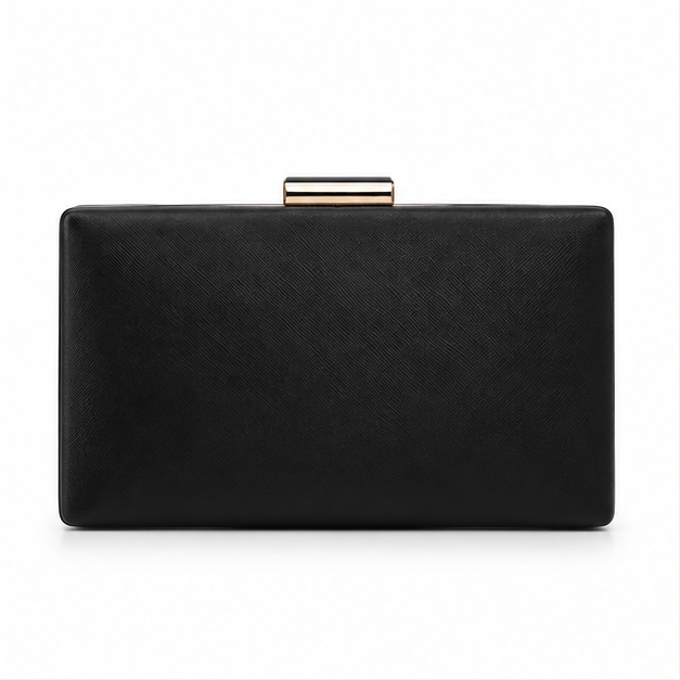 Elegant Black Textured Rectangular Clutch Bag