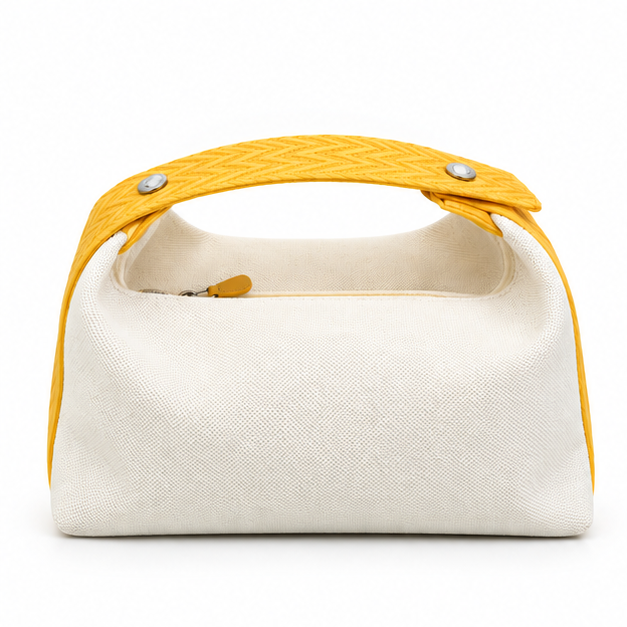 Yellow Strap Cream Canvas Handbag Purse