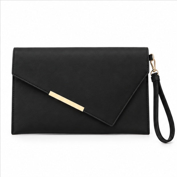 Elegant Black Envelope Wristlet Clutch Bag
